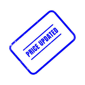 Price updated rubber stamp illustration featuring a blue rectangular seal isolated on a clean white background ideal for business and financial communications concepts
