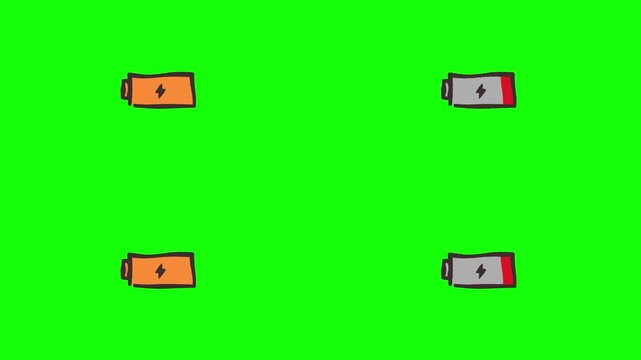 バッテリーを意識した落書き風のゆるい電池のアニメーションセット(満タンと枯渇)