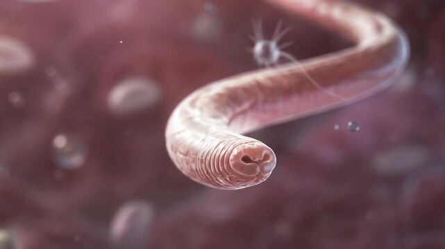 Microscopic Parasite Close-up: A detailed, high-resolution visualization of a parasitic worm in extreme close-up.