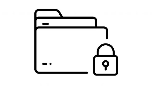 Animated folder line art icon white background secure private data protection.
