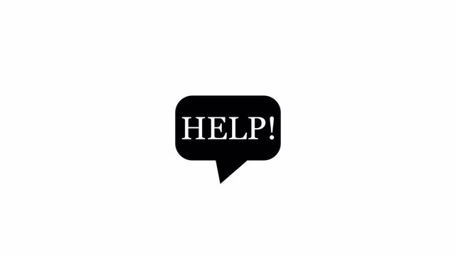 Animated Help text sign in speech bubble animation in 4k animation with alpha channel doddle help sign bubble speech on transparent background text animation help!