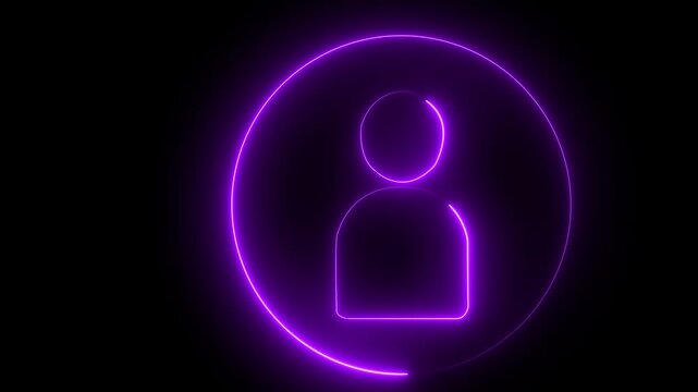 Glowing neon person sign, outline round avatar pictogram in vivid color.person icon, user icon illustration. User profile
