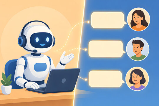 Support chatbot surrounded by customer profile bubbles