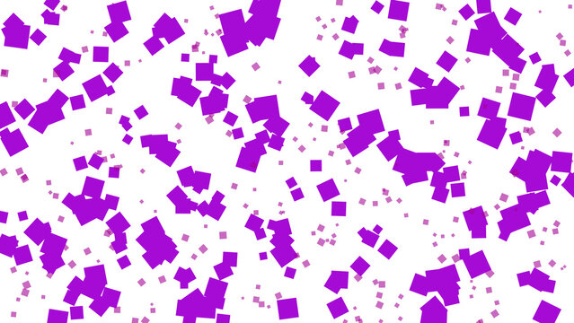 Abstract background, with scattered purple, square shapes of, varying sizes on, a black backdrop, floating geometric confetti style isolated on a transparent background