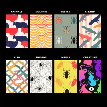 Mockup of 8 repeatable customizable patterns, animals
