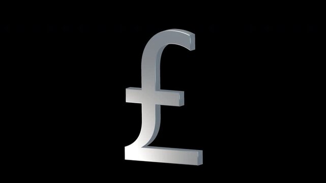Silver British pound currency symbol looping animation on transparent background