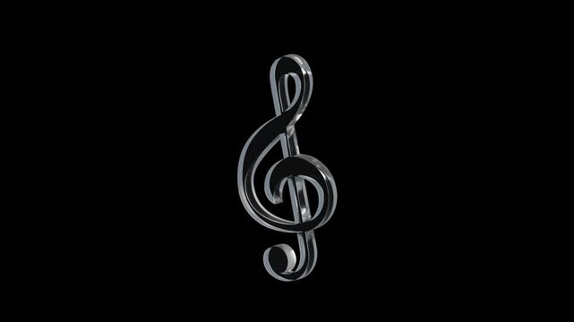 Glass treble clef musical symbol animation on transparent background