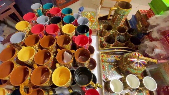 Traditional Pakistani Truck Art Design on Colorful Ceramic Cups