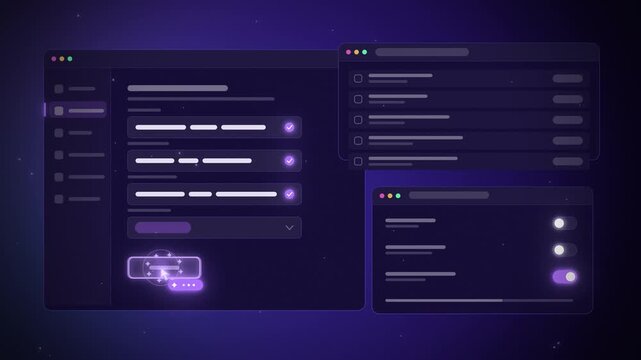 AI agent cursor filling form fields across app windows on violet