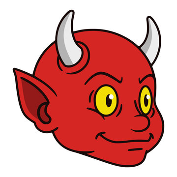 cartoon cute red devil head profile face avatar flat color vector illustration template design