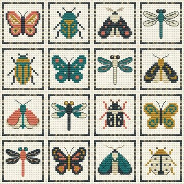 Set of colorful insect icons with butterflies beetles and dragonflies