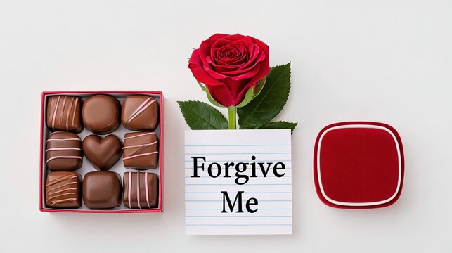Apology Gift Set with Red Rose Box of Chocolates and Forgive Me Note