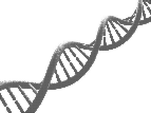 DNA double helix structure scientific genetic code illustration with retro halftone dot texture design element