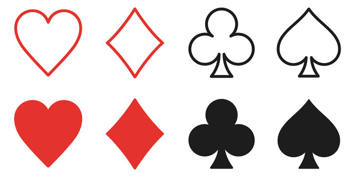 Playing card suits icon set for casino and game design elements.