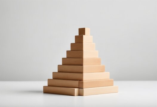 Wooden blocks stacked as a pyramid on a light gray background