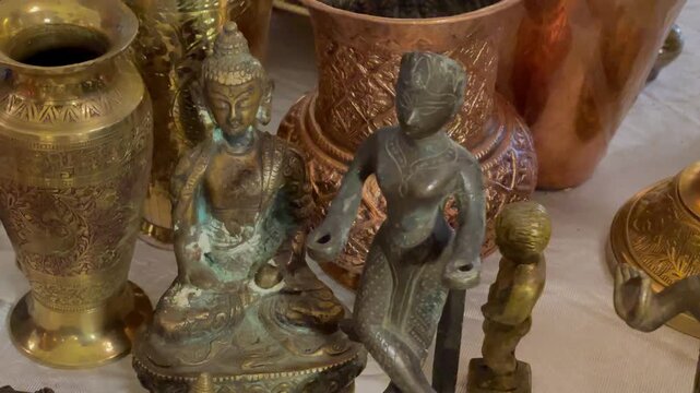 Vintage Copper Vases and Antique Metallic Statues Collection