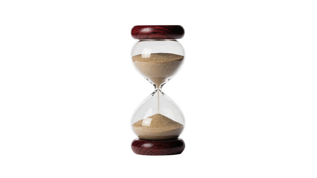 Classic vintage wooden hourglass sand timer tool isolated on transparent background