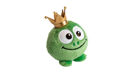 Cute small green round cartoon monster character crown isolated on transparent background © Mia