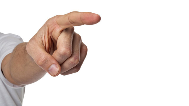 Human hand pointing finger forward direction sign isolated on transparent background