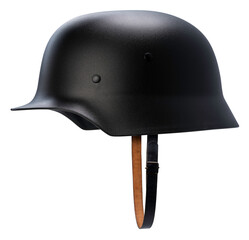 Fototapeta premium Vintage military steel combat helmet isolated on a white background, with clipping path, military history projects, tactical gear marketing, and museum exhibitions.