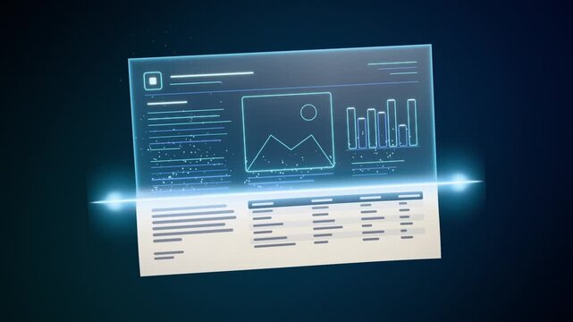 Paper document scanned by glowing laser line and converted into a holographic digital file