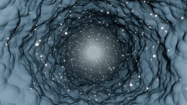 Ice crystal tunnel seamless loop frozen blue snow sparkles winter cave flight frosty walls with glittering flakes lead to a bright misty core for music clips VJ sets meditation content and transitions