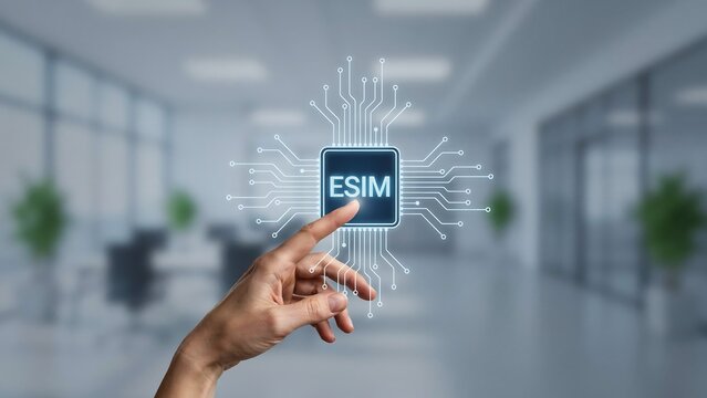 eSIM Digital SIM Technology for Smartphone Connectivity, Mobile Network Access, Travel Communication and Next Generation Wireless Technology