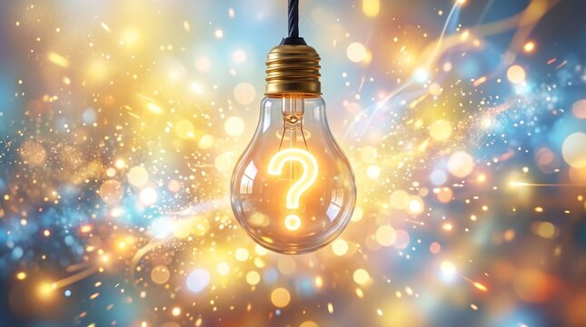 光る電球と疑問符を表現したアイデアと問題解決のコンセプト