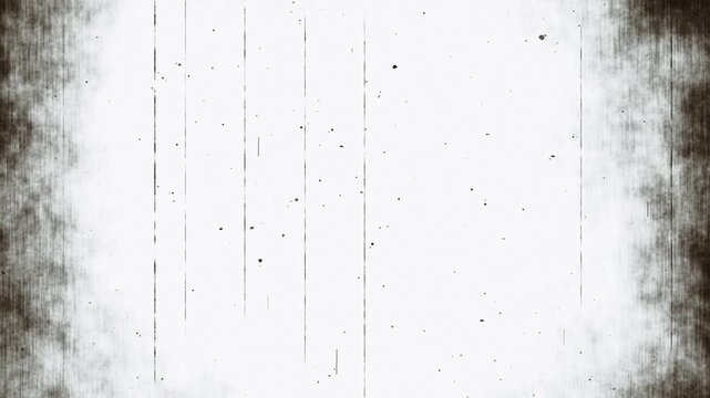 Old film dust and scratches overlay with dark burned vignette edges on white, flickering vintage film damage for multiply blend