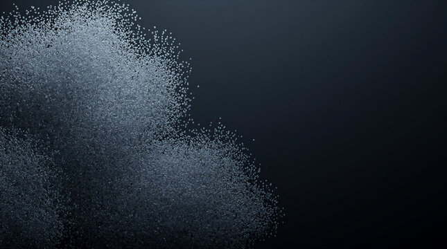 Crystalline echolocation swarm of geometric bats forming soft gray fiber optic roosts in dark space