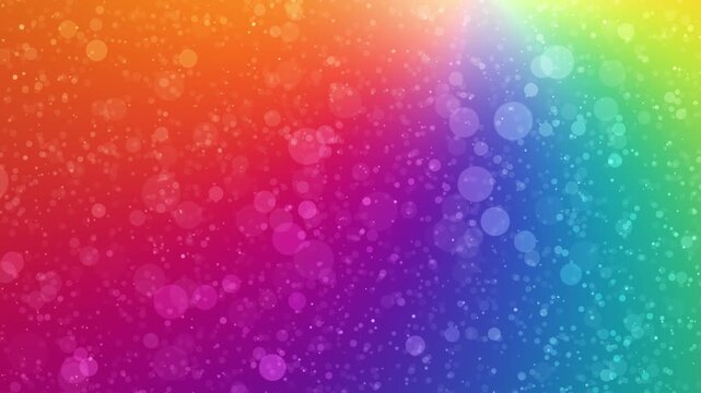 Rainbow spectrum gradient with glitter turning into soft bokeh circles in rack focus, colorful abstract celebration background