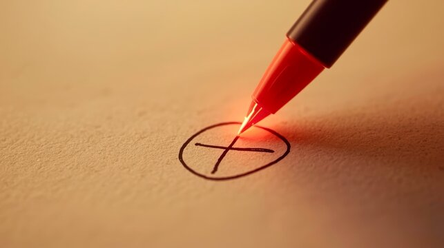 Red marker draws cross on paper