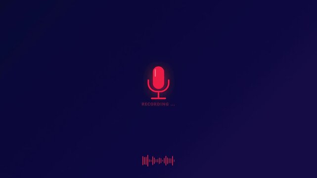 Recording process in red icon isolated on deep blue background