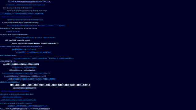 Binary code stream on dark blue background, digital data concept