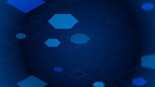 Dynamic blue abstract background with floating polygons and tech lines