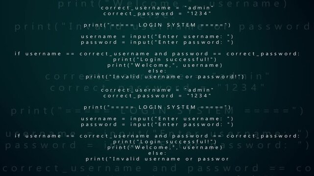 Programming code animation types authentication script lines. Software development user login security guides programming code animation. Cyber engineers use code.