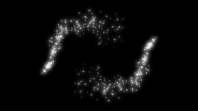 Fairy dust wand glitter doodle stars while magic sparkles glitter line trails, fairy sparkle burst, glowing fairy sparkle line, magic pixie dust path trail on black screen. 4k video