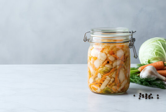 Fermented vegetables in a glass jar