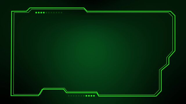 Interface frame animation highlights technical data borders. Cybernetic surveillance display panels shape interface frame animation. Modern control room consoles use frame.