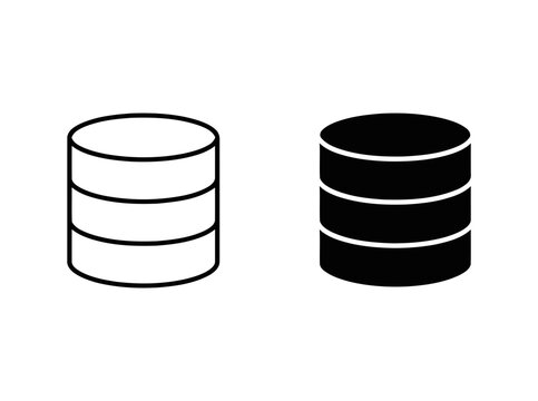Database server icon set for data storage and network