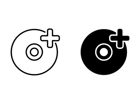 Compact disc add icon set for music and storage