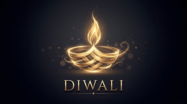 Diwali Diya Lamp Glowing with Golden Light Trails on Dark Background for Indian Festival Celebration Graphic Design hindu culture religion