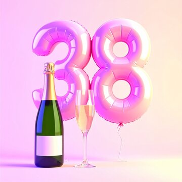 Birthday and Anniversary Celebration with Champagne and Number 38 Balloon