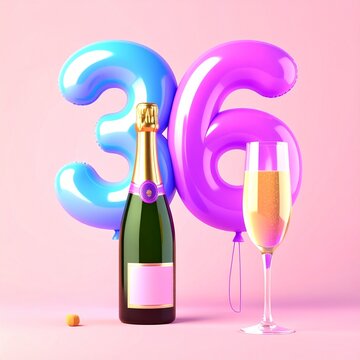 Birthday and Anniversary Celebration with Champagne and Number 36 Balloon