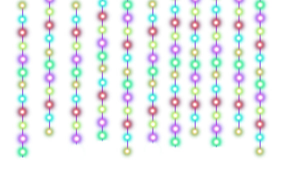 Colorful glowing string lights isolated on transparent background