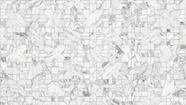 Ornate White Marble Geometric Star Mosaic Tile