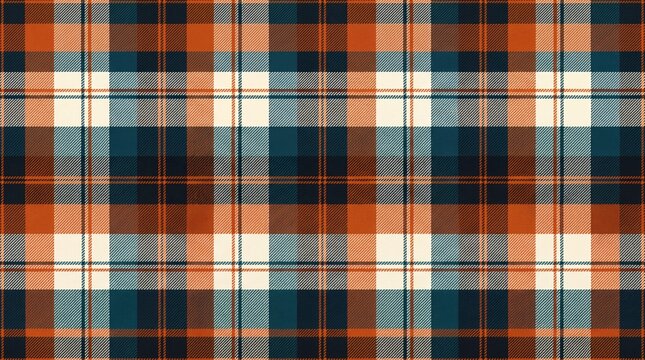 Fall plaid pattern with orange and teal fabric texture background