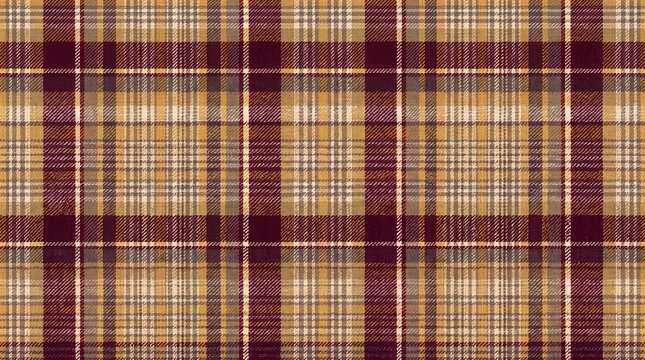 Fall plaid pattern with warm burgundy and mustard yellow tones