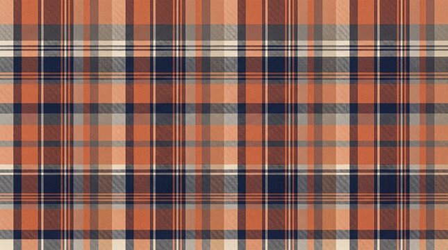 Fall plaid pattern in burnt orange and navy blue textile texture