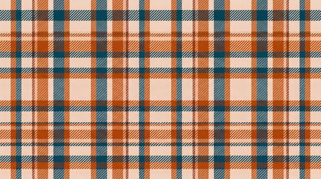Fall plaid pattern seamless fabric texture in orange and blue